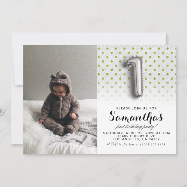 Invitación 1.ᵉʳ retrato Purpurina de cumpleaños (Anverso)