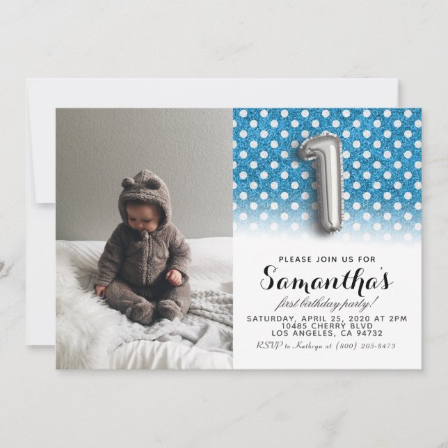 Invitación 1.ᵉʳ retrato Purpurina de cumpleaños (Anverso)