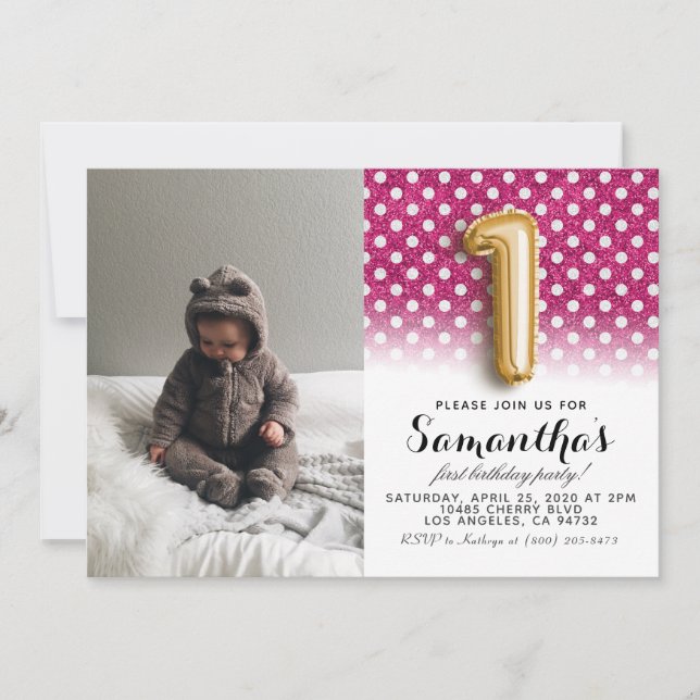 Invitación 1.ᵉʳ retrato Purpurina de cumpleaños (Anverso)