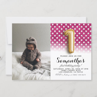 Invitación 1.ᵉʳ retrato Purpurina de cumpleaños