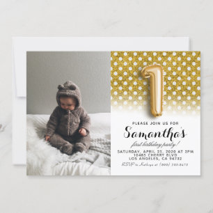 Invitación 1.ᵉʳ retrato Purpurina de cumpleaños