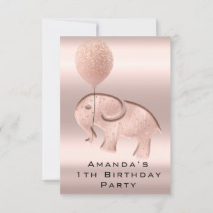 Invitación 1.ᵉʳ Rosa elefante Chica de la fiesta de cumpleaño