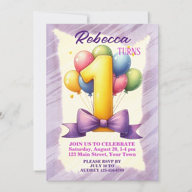 Invitación 1.ᵉʳ tema del globo de cumpleaños (Anverso)