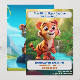 Invitación 1.ᵉʳ Tigre de Cumpleaños Nombre Personalizado Niño