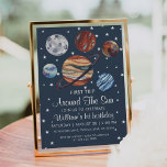 Invitación 1.ᵉʳ viaje acuarela Espacio exterior Primer cumple<br><div class="desc">Primer viaje alrededor del sol,  acuarela de los niños del espacio exterior 1ª invitación de cumpleaños. ¡Personalizable!</div>