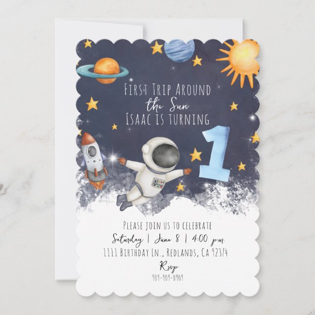 Invitación 1.ᵉʳ viaje alrededor del primer cumpleaños de los  (Anverso)
