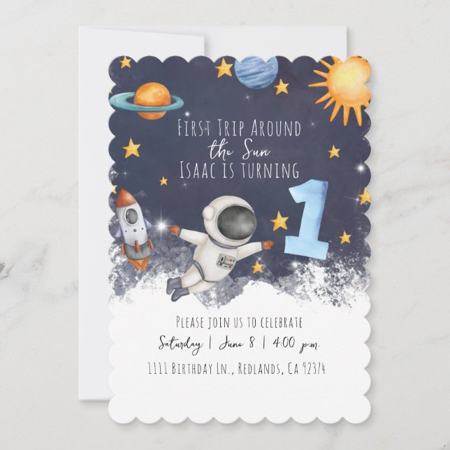 Invitación 1.ᵉʳ viaje alrededor del primer cumpleaños de los  (Anverso)