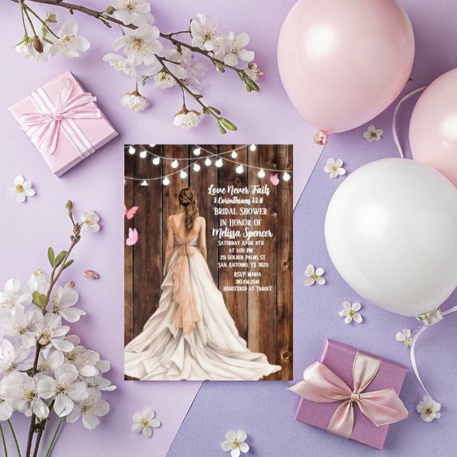 Invitación 1 Corinthians 13:8 Bridal Shower Invitation (Personalize this beautiful Christian 1 Corinthians 13:8 Bridal Shower Invitation. )