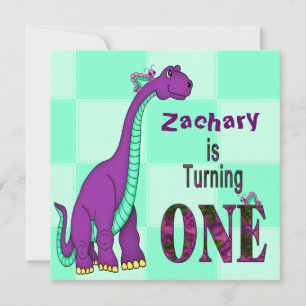 Invitación 1 cumpleaños, INVITACIÓN, DINOSAURIO, PURPLE, niño