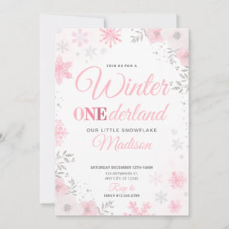 Invitación 1 de Copo de Nieve Rosa de Winter ONEde
