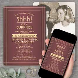 Invitación 1 foto aniversario sorpresa Fiesta Borgoña y oro