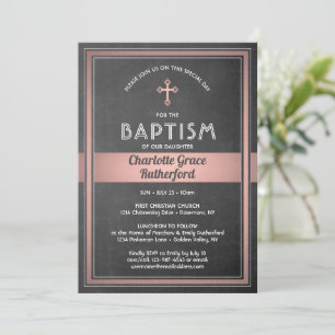Invitación 1 foto Chica Baptism Chalkboard y Pink Rose Gold