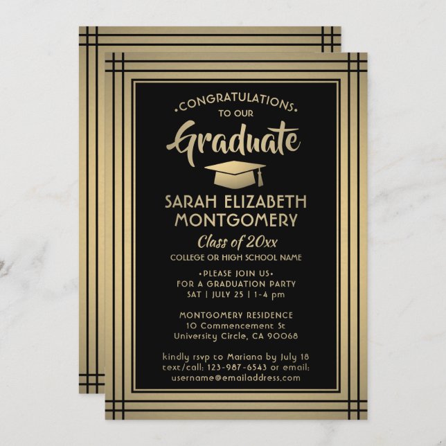 Invitación 1 Foto de graduación moderna de Relieve metalizado (Anverso / Reverso)