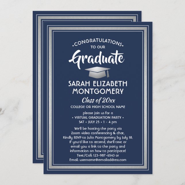 Invitación 1 foto de la Marina Virtual de Graduación Plata Bl (Anverso / Reverso)