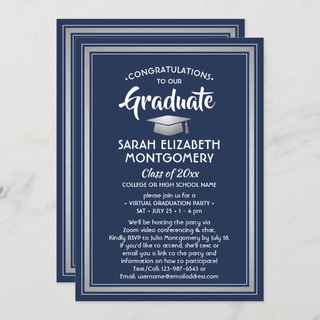 Invitación 1 foto de la Marina Virtual de Graduación Plata Bl (Anverso / Reverso)