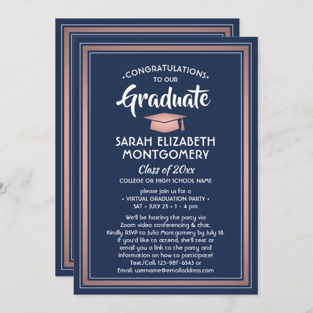 Invitación 1 foto del partido virtual de graduación Marina az (Anverso / Reverso)