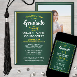 Invitación 1 Foto Elegante Graduación de Oro Verde Amarillo B