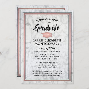 Invitación 1 Foto Elegante Marble y graduación de oro rosa