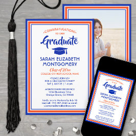 Invitación 1 Foto Elegante Naranja de felicitaciones y gradua