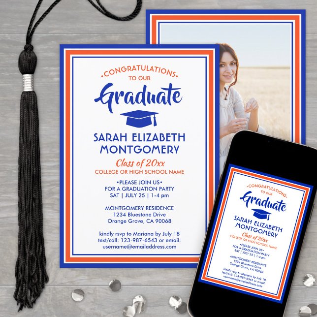 Invitación 1 Foto Elegante Naranja de felicitaciones y gradua (Subido por el creador)