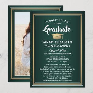 Invitación 1 Foto Fiesta de Graduación Virtual Verde Dorado B