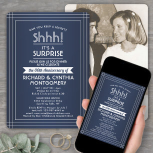 Invitación 1 Foto Fiesta Sorpresa Aniversario Azul Marino Bla