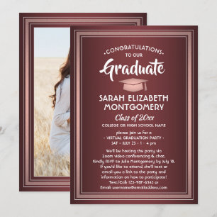 Invitación 1 Foto Graduación virtual Burgundy Rosa Gold