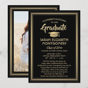 Invitación 1 Foto: Partido virtual de graduación negro y oro