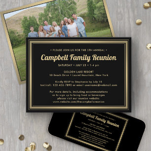Invitación 1 Foto Reunión Familiar Elegante Negro y Dorado
