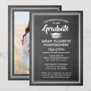 Invitación 1 Fotos Felicitaciones Graduación Gris Chalkboard