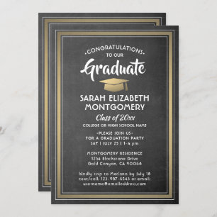 Invitación 1 Graduación de oro y negro de croqueta elegante f