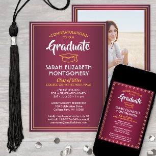 Invitación 1 Graduación elegante de color marrón rojo dorado 