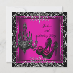 Invitación 1 Zapatos de tacón alto rosa negro para fiesta de 