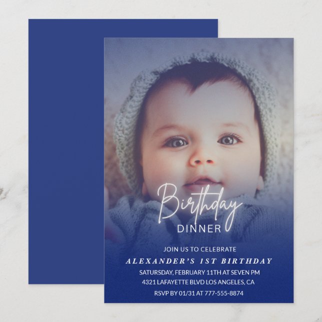 invitación 1er cumpleaños Cena de cumpleaños Foto  (Anverso / Reverso)