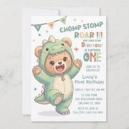 Invitación 1er Cumpleaños de Dino | Lindo Dinosaurio de Oso d