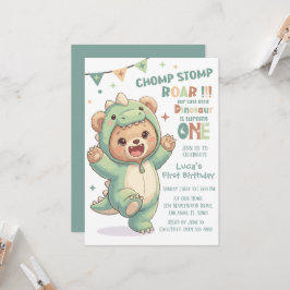 Invitación 1er Cumpleaños de Dino | Lindo Dinosaurio de Oso d