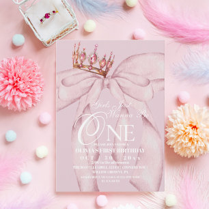 Invitación 1er Cumpleaños de las Chicas del Lazo Rosa Solo Qu