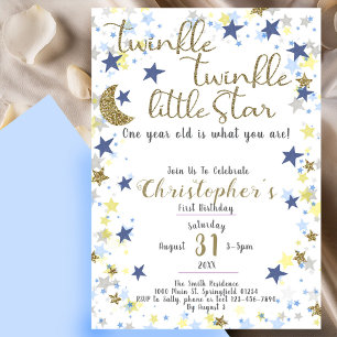 Invitación 1er Cumpleaños Estrella Brillante Dorada Niño