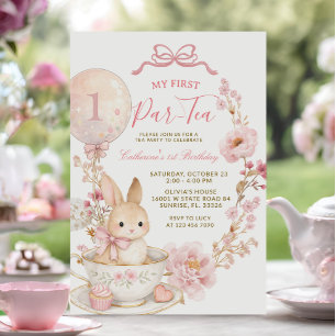 Invitación 1er Cumpleaños Par-Tea Bunny Niña