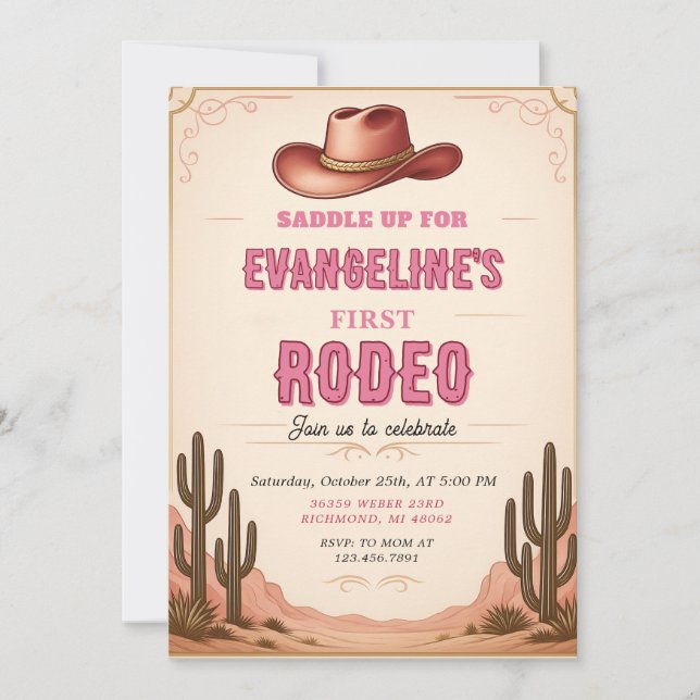 Invitación 1er cumpleaños personal Rodeo Wild West (Anverso)