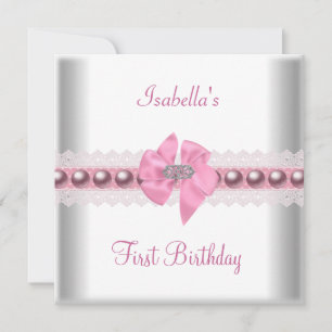 Invitación 1er Primera Fiesta de Cumpleaños Lazo Rosa Bonito