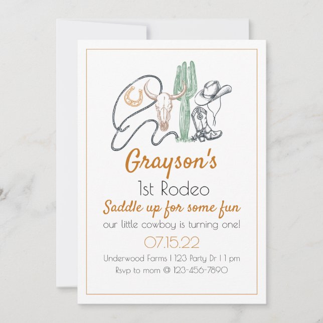 Invitación 1er Rodeo, Cumpleaños del Primer Rodeo, Cumpleaños (Anverso)