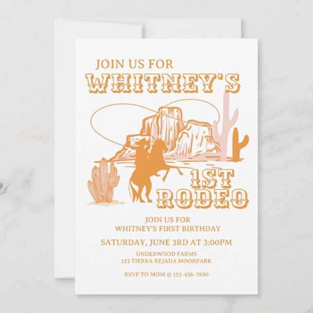 Invitación 1er Rodeo, Cumpleaños del Primer Rodeo, Cumpleaños (Anverso)