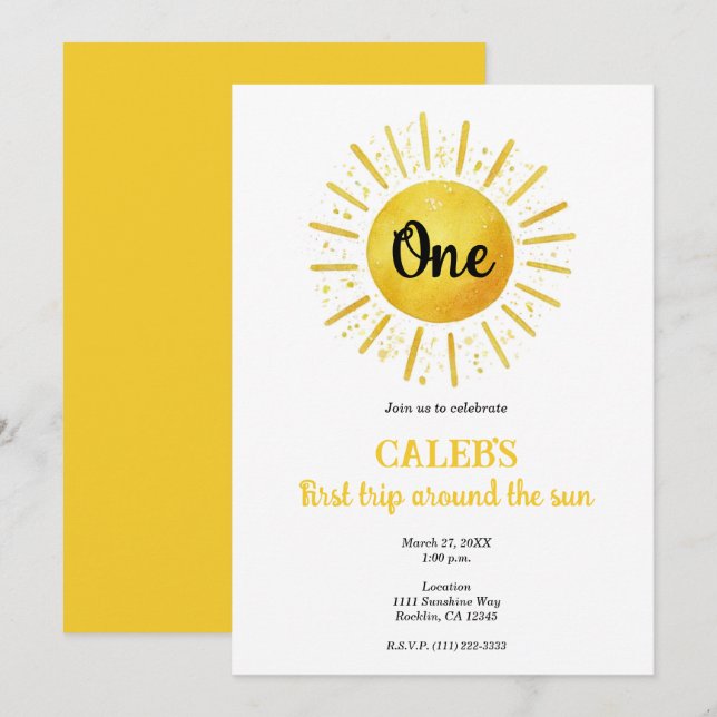 Invitación 1er viaje alrededor del sol 1 cumpleaños (Anverso / Reverso)