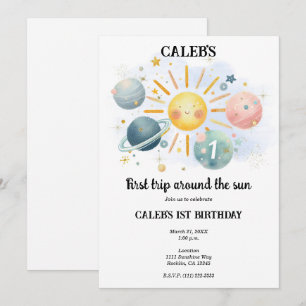 Invitación 1er Viaje Alrededor del Sol Pastel Acuarela 1 Fies