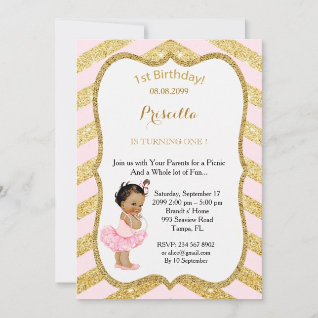 Invitación 1r CHICA del cumpleaños, 1r cumpleaños de la (Anverso)