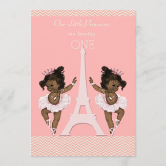 Invitación 1r cumpleaños de los gemelos de la torre Eiffel