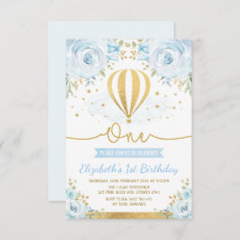 Invitación 1r cumpleaños del globo floral azul en colores