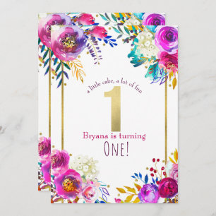 Invitación 1r cumpleaños moderno floral colorido intrépido