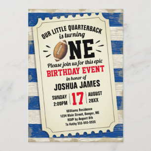 Invitación 1r El cumpleaños se divierte el azul rústico del